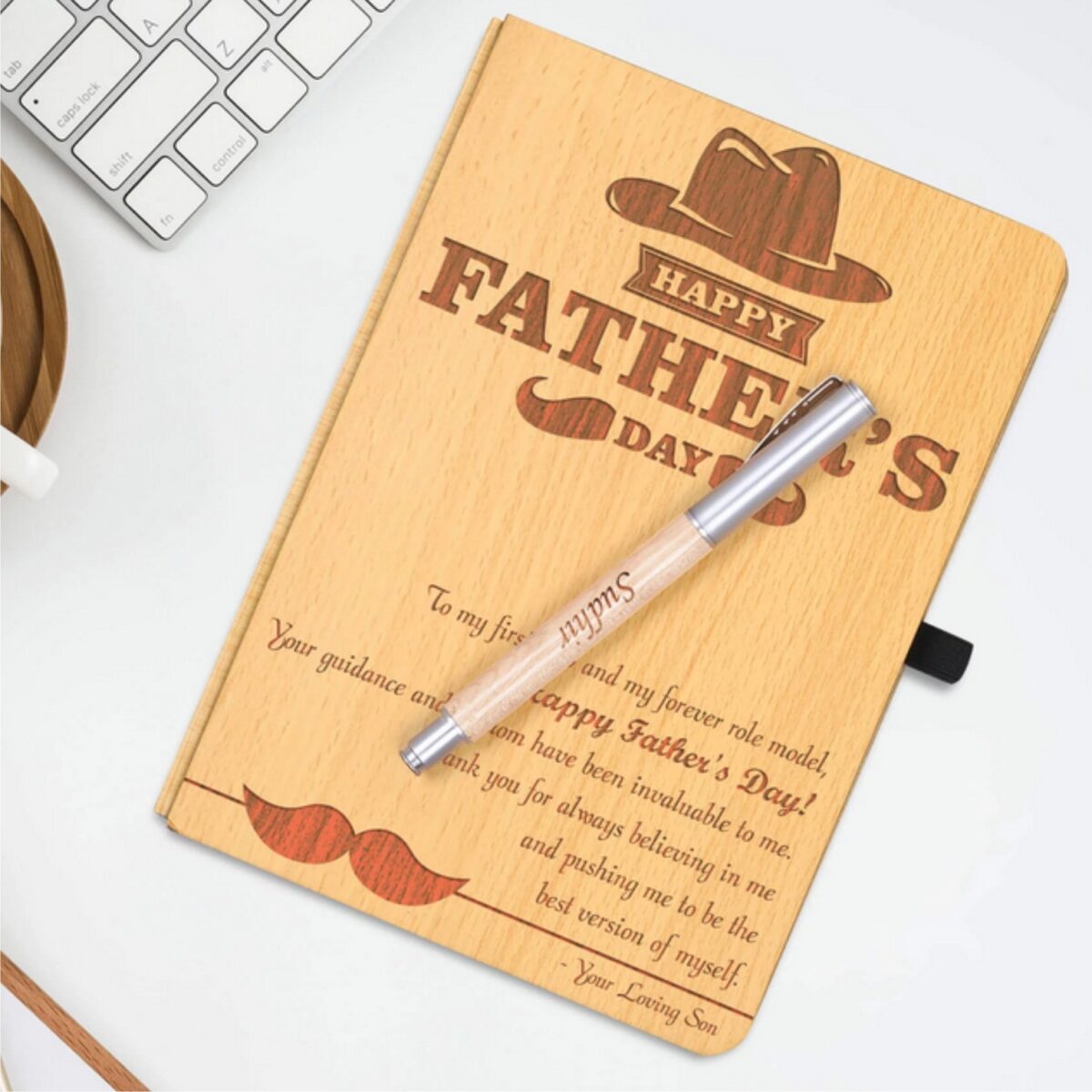 Wooden Diary Pen Set For Fathers Day 200Pages A5 Size