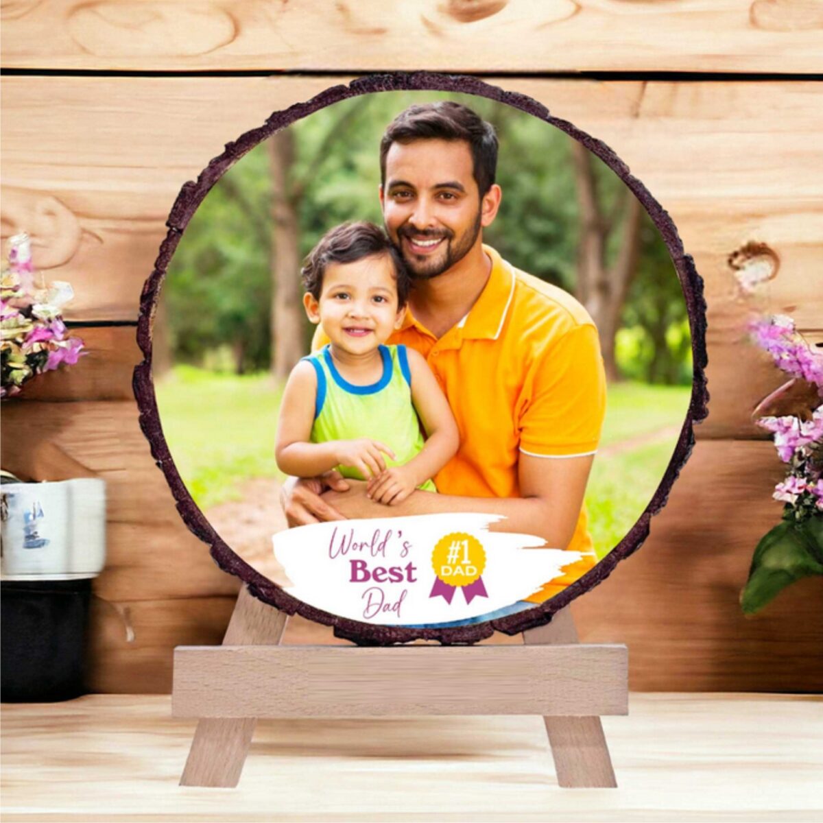 8x8 Inch Round Colorful Wooden Log with Easel Standee