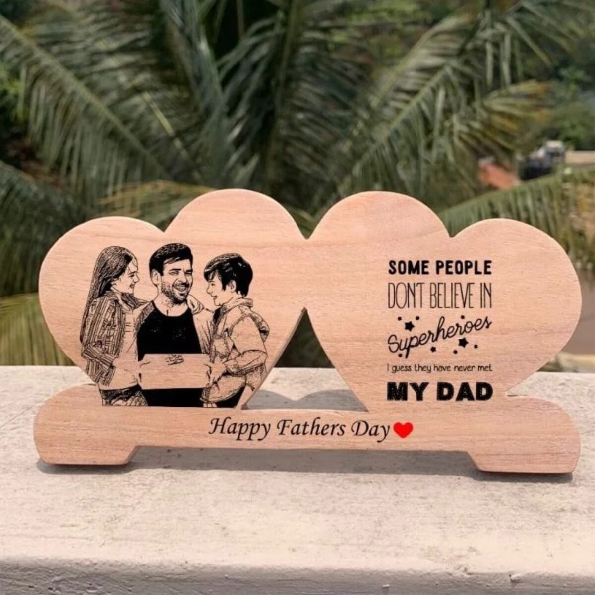 Double Heart Wooden MDF Plaque 8x11 Inch for Dad UV Print