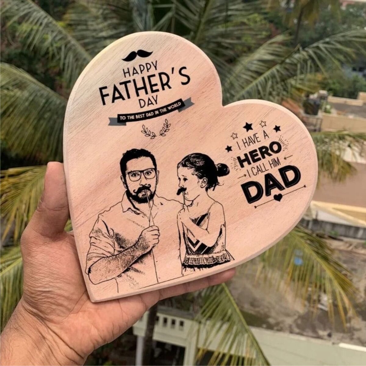 Heart Photo Engraved Plaque for Dad 8x8 Inches