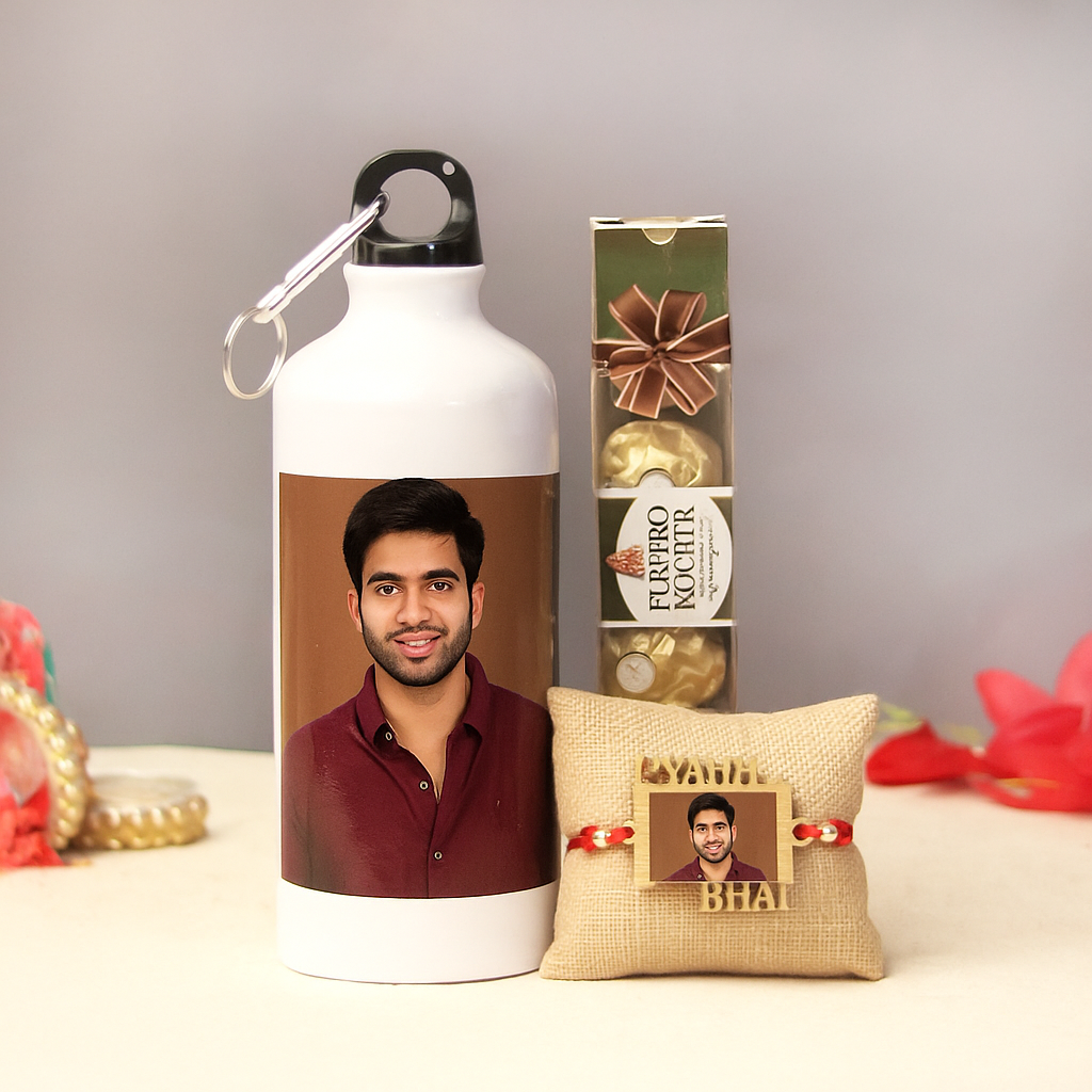 Bottle with Chocolate and Rakhi Combo
