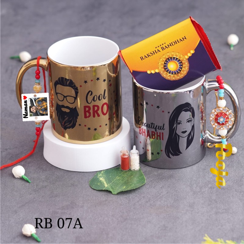 Bhabhi Bhai Rakhi Gift Hamper with 2 Mugs and Rakhi
