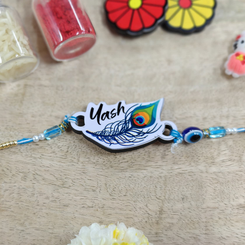 Personalized Name Rakhi with Morpankh Design