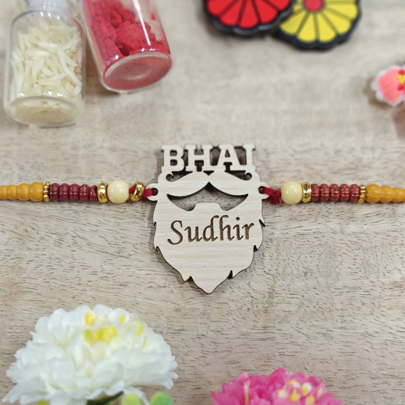 Beard Name Wooden Rakhi