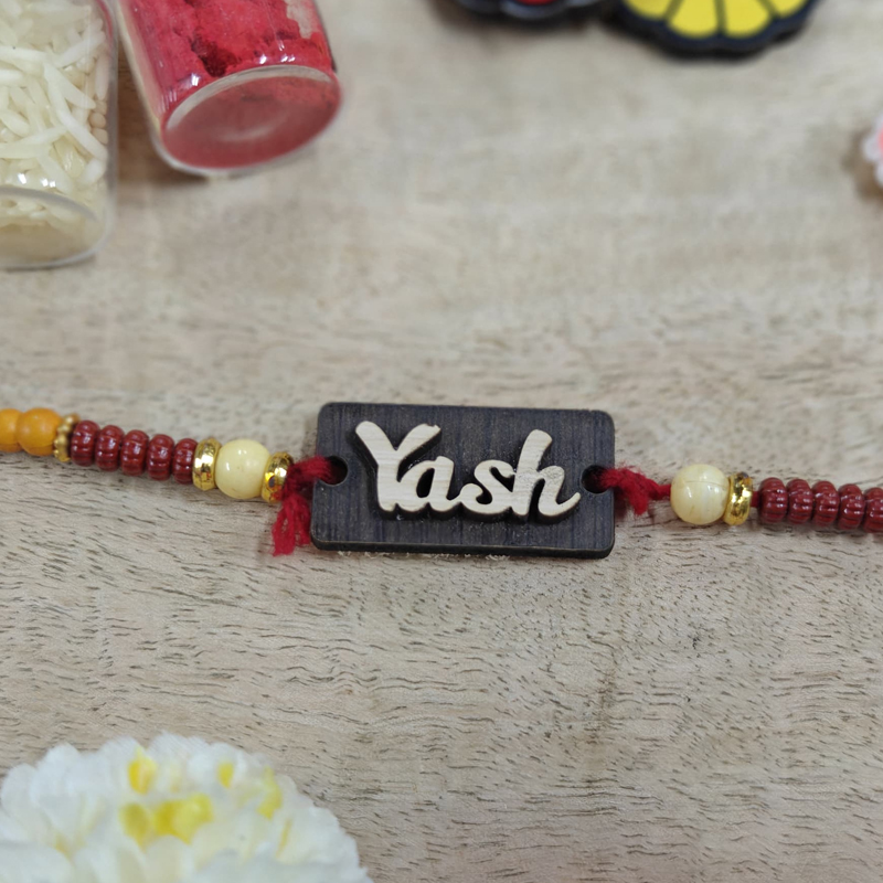 Double Layered Name Wooden Rakhi