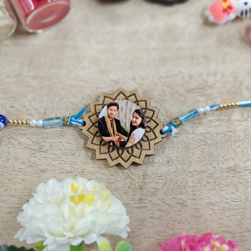 Personalized Double Layered Wooden Photo Rakhi