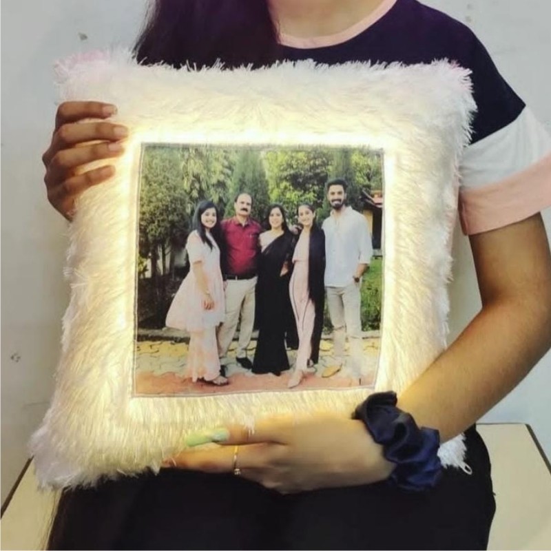 Personalized LED White Fur Cushion for Sister