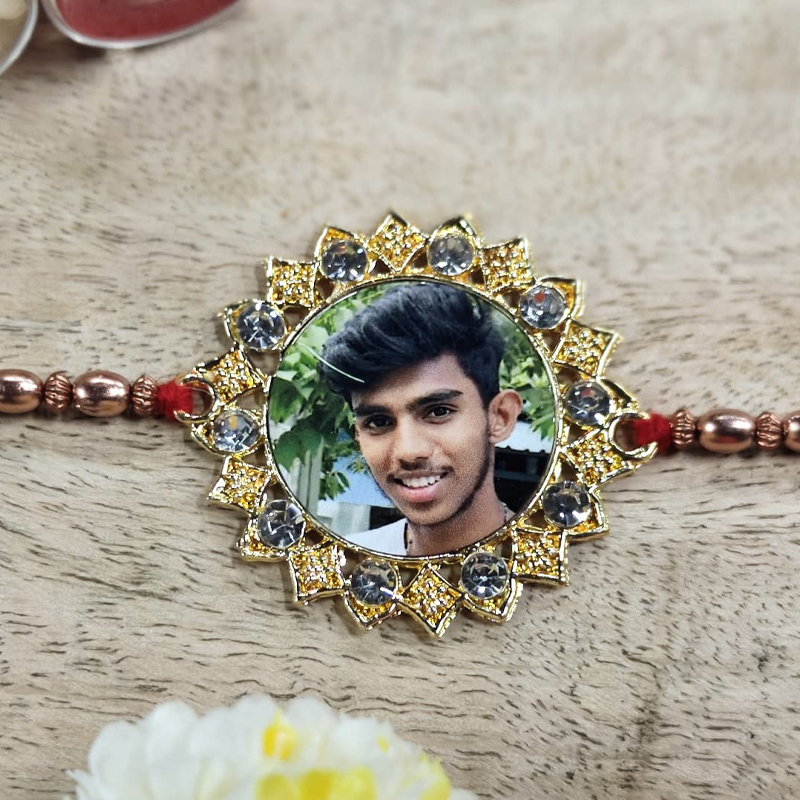 Personalized Metal Rakhi with Sun Design