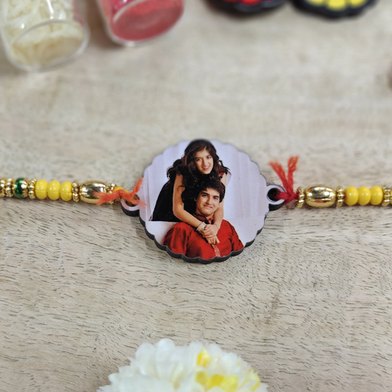 Round Shaped Wooden Photo Rakhi