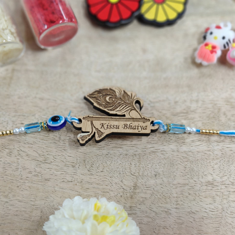 Personalized Wooden Morpankh Engraved Rakhi