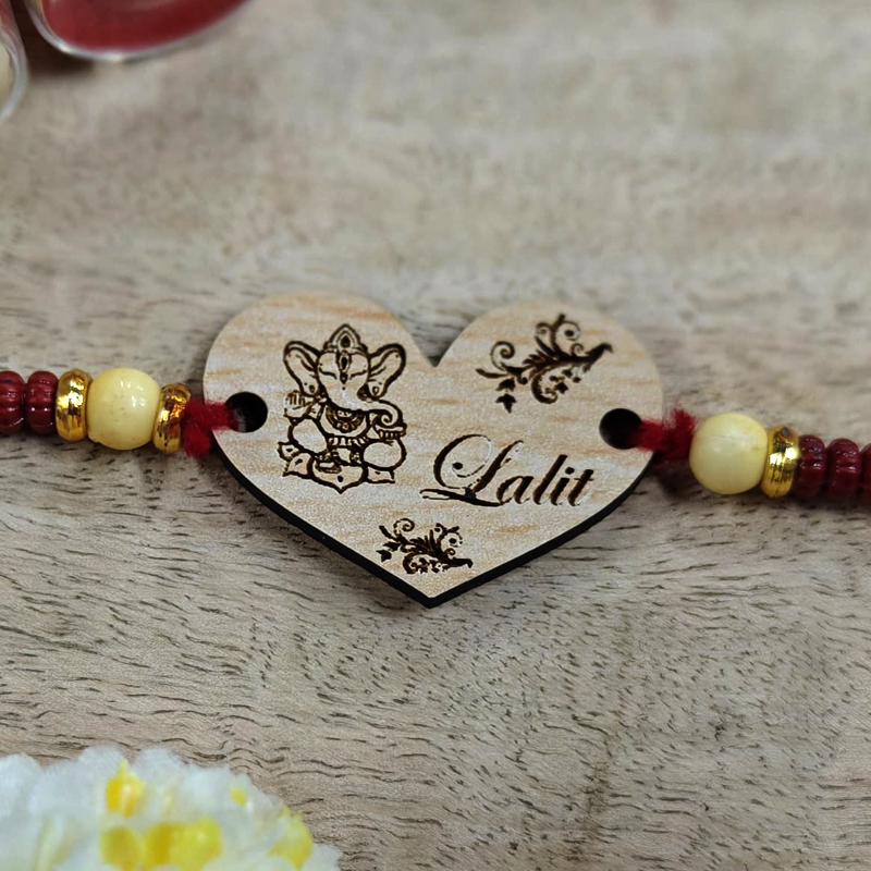 Personalized Heart Shaped Ganesha Name Rakhi