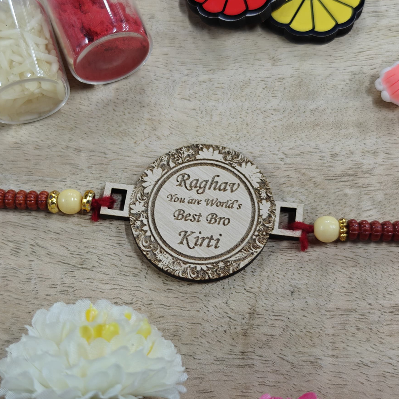 Personalized Bro Sis Name Rakhi in Wooden