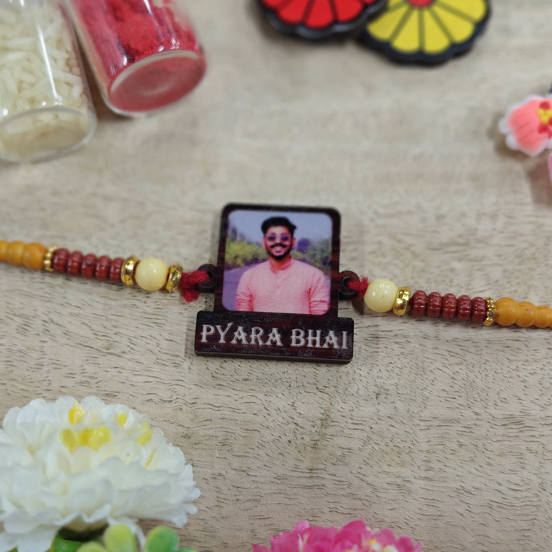 Pyara Bhai Dark Wooden Photo Rakhi