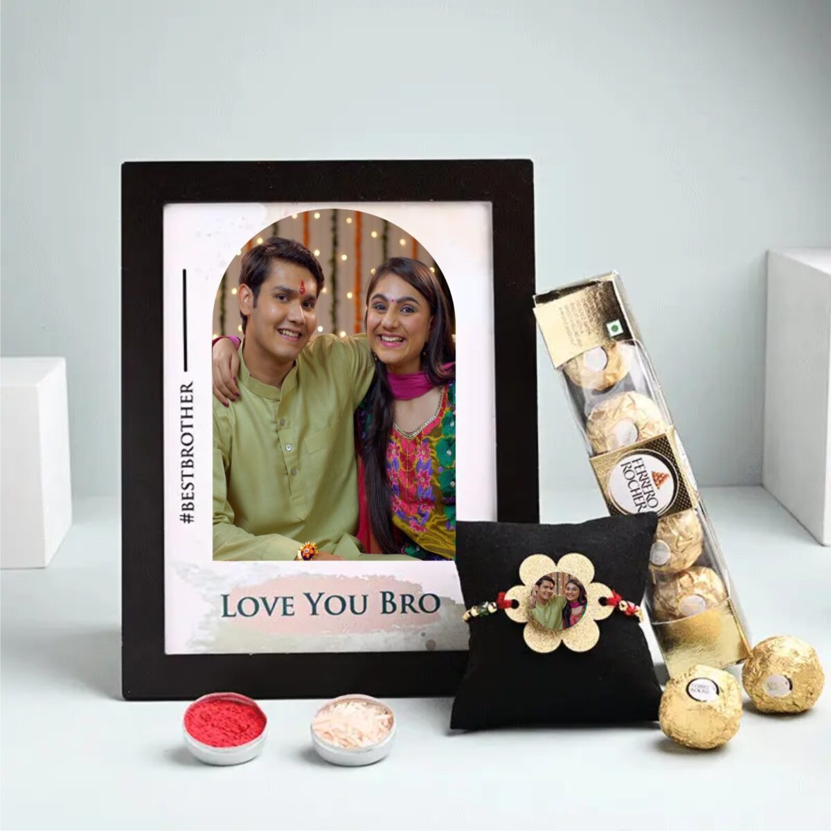 Table Frame with Chocolate and Rakhi Combo